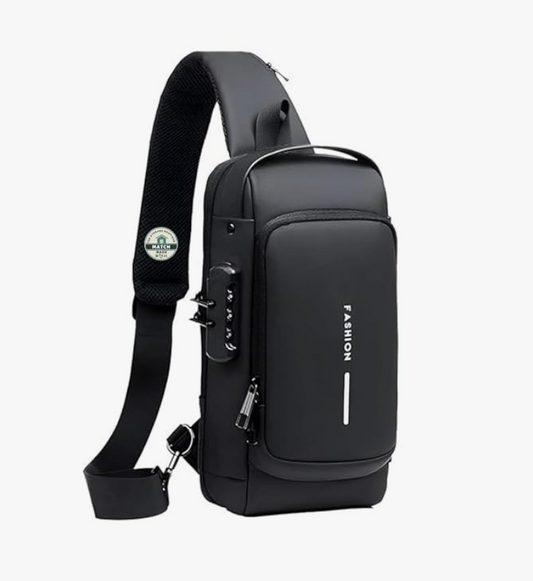 MATCH MADE Anti-theft Waterproof Chest Sling Bag for Men with Password Lock & USB Charging – Travel Hiking Crossbody Daypack Backpack