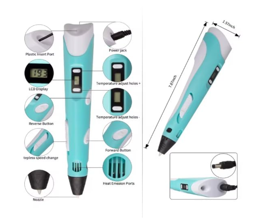 3D Pen for Kids with Adjustable Temperature - LCD Display,USB Powered, Filament Included 3D Drawing Pen 3D Printer Pen for Kids