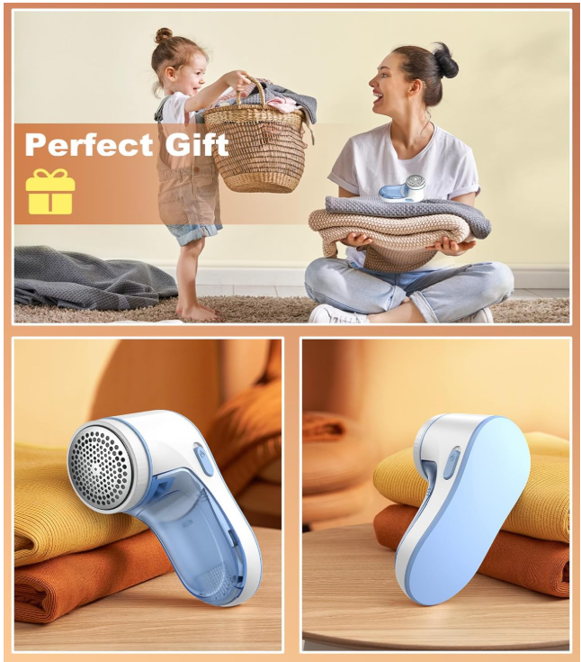 Fabric Shaver, Lint Remover, Effectively and Quickly Remove Pills, Sweater Shaver with Stainless Steel 3-Leaf Blades and Safety Lock Protection
