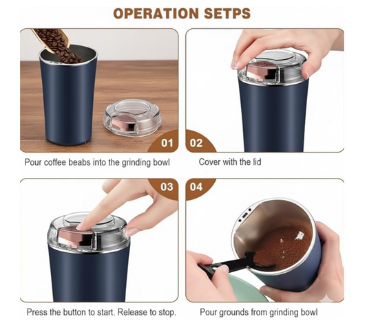 Portable Electric Coffee Grinder Spice & Coffee Bean Grinder Stainless Steel 4 Blade Mixer Grinder for Masala & Herb Push Button Control Durable Grinding Machine for Dry Item (Medium)