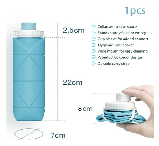 Folding Silicone Water Bottle Sports Water Bottle Outdoor Travel Portable Water Cup Running Riding Camping Hiking Kettle - 600 Ml - Blue