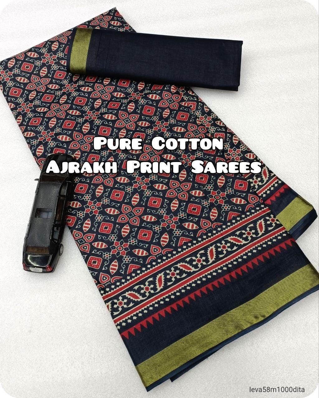 Cotton Handicraft Ajrakh Print Saree with Blouse Piece