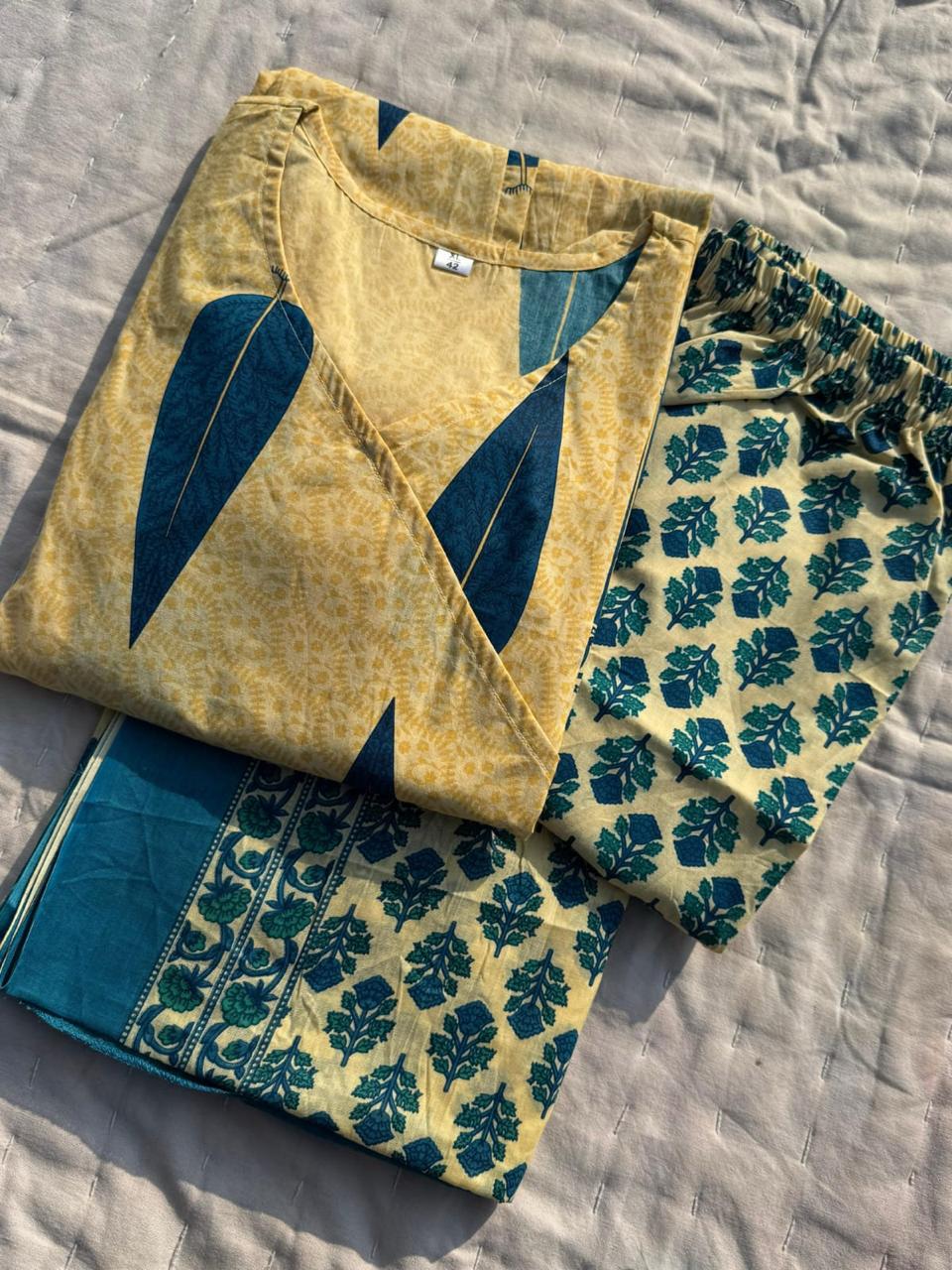 COTTON PRINTED ANARKALI KURTI WITH BOTTOM