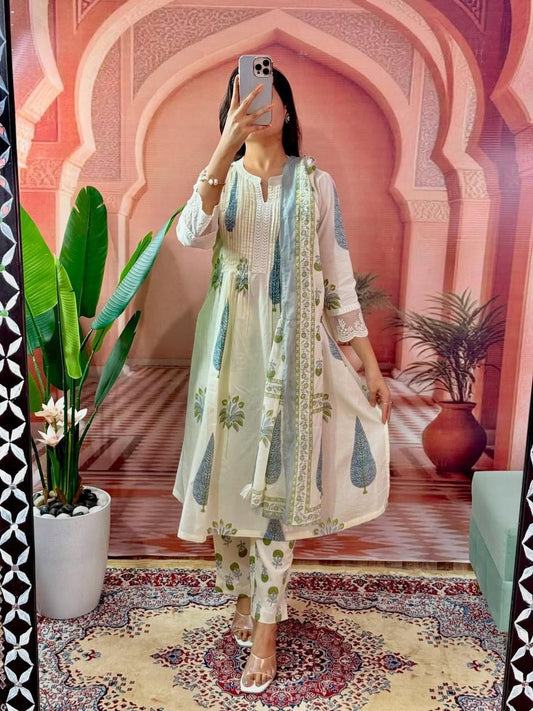 Cotton kurti +pant + duptta