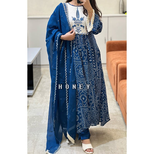 Printed long Kurti With Pant And Printed Dupatta