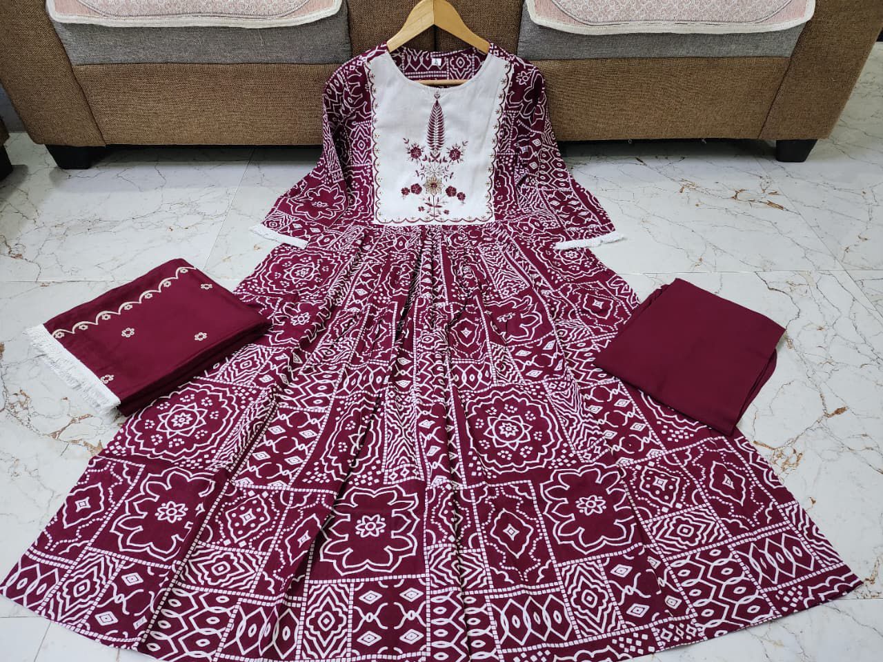 Printed long Kurti With Pant And Printed Dupatta