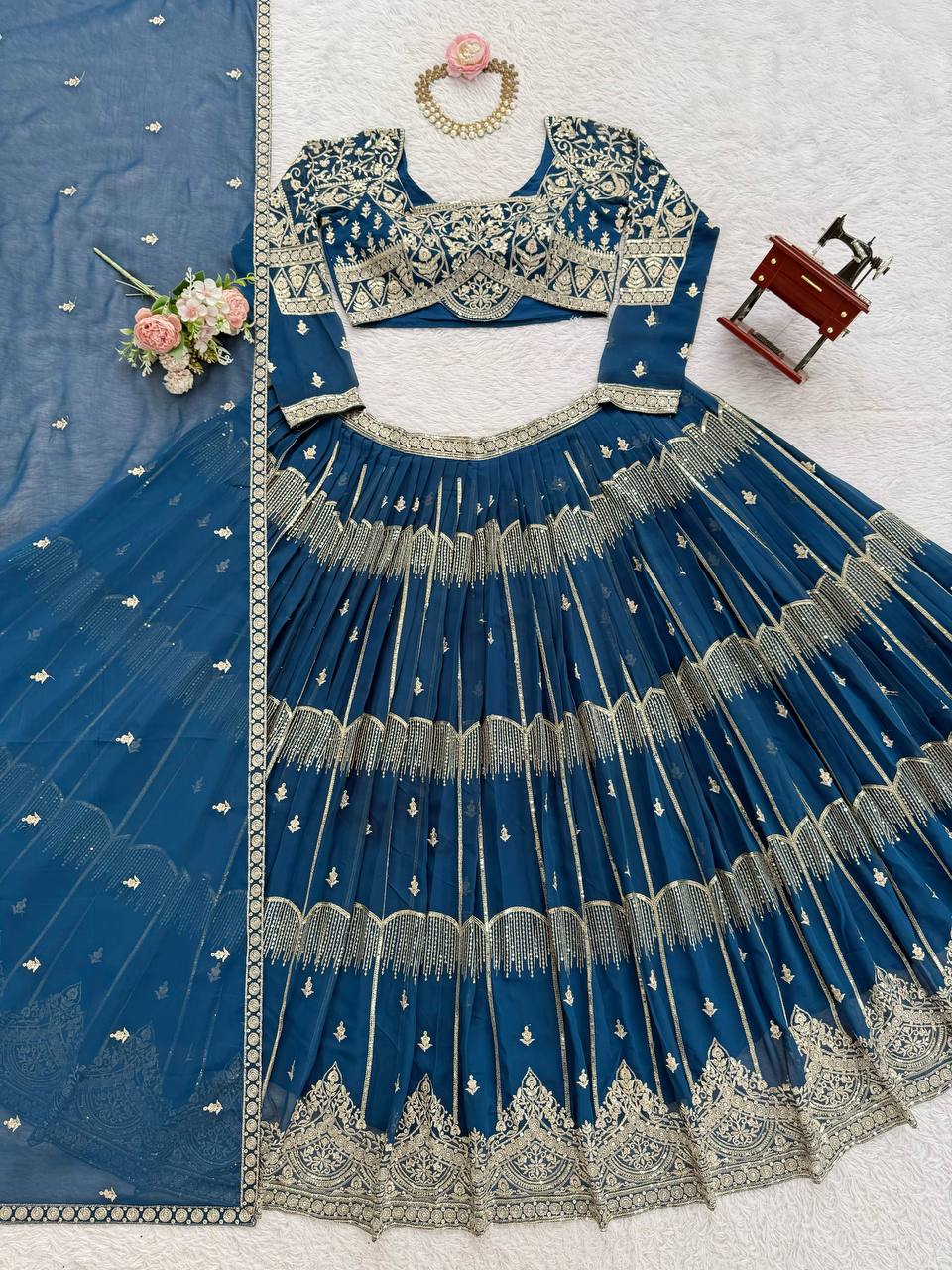 Beautiful Thread Embroidery with Sequin Highlights Lehenga