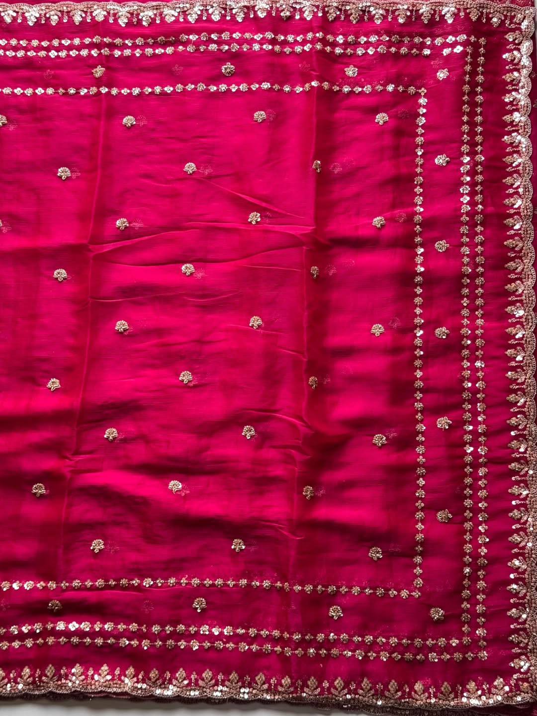 Designer Embroidery work of 3mm Sequins with jarl Thread with Cutwork Border Saree