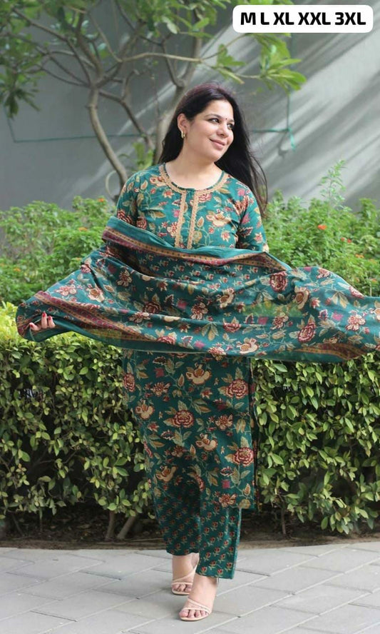 Beautiful Straight fit Suit with Laced Work On Suit Pant-Dupatta Kurta