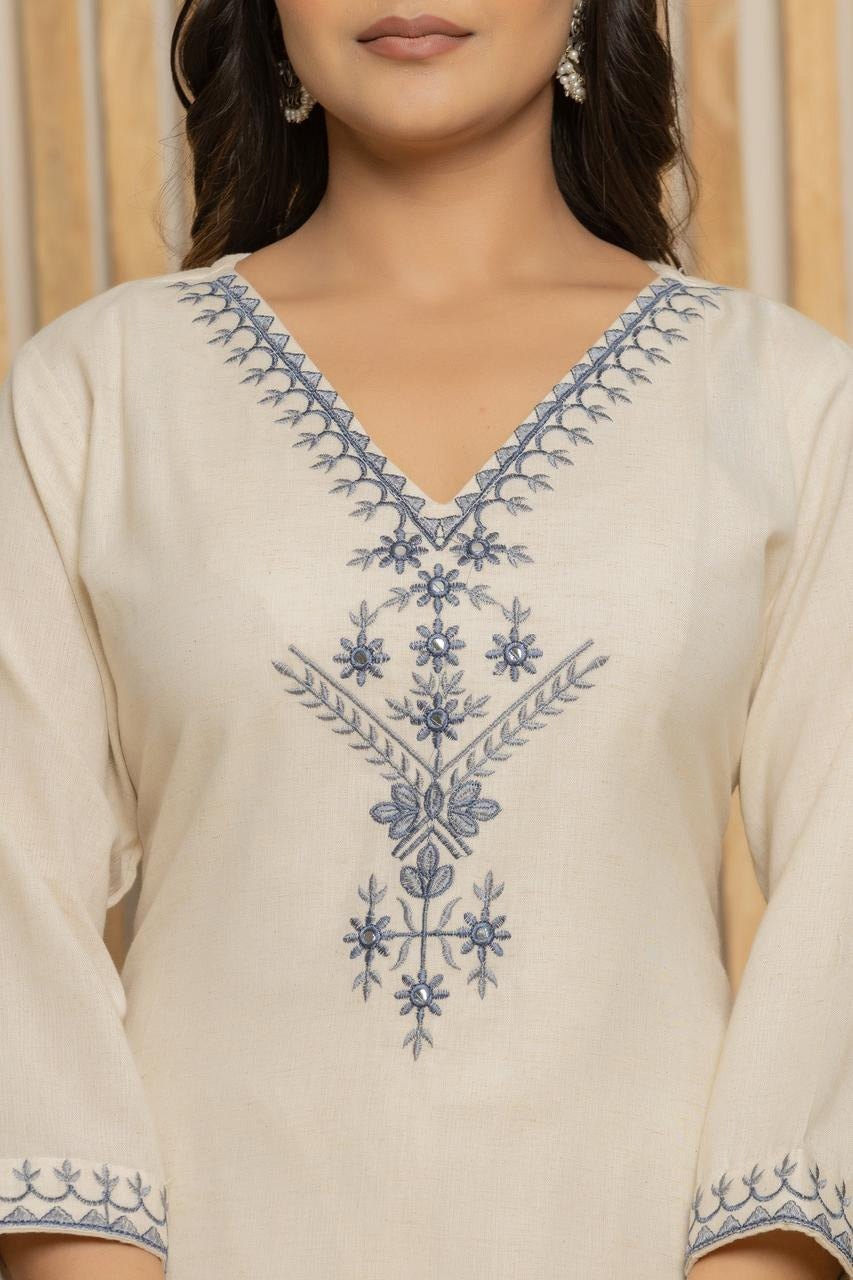 Elegant Khadi Cotton Fabric Calf Length Straight Kurta Set