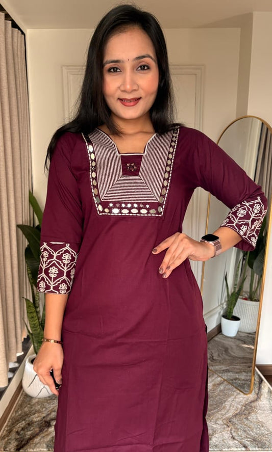 Dhabu Cotton Embroidery with Mirror work Kurta