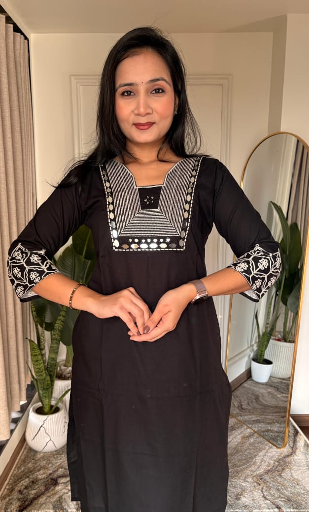 Dhabu Cotton Embroidery with Mirror work Kurta