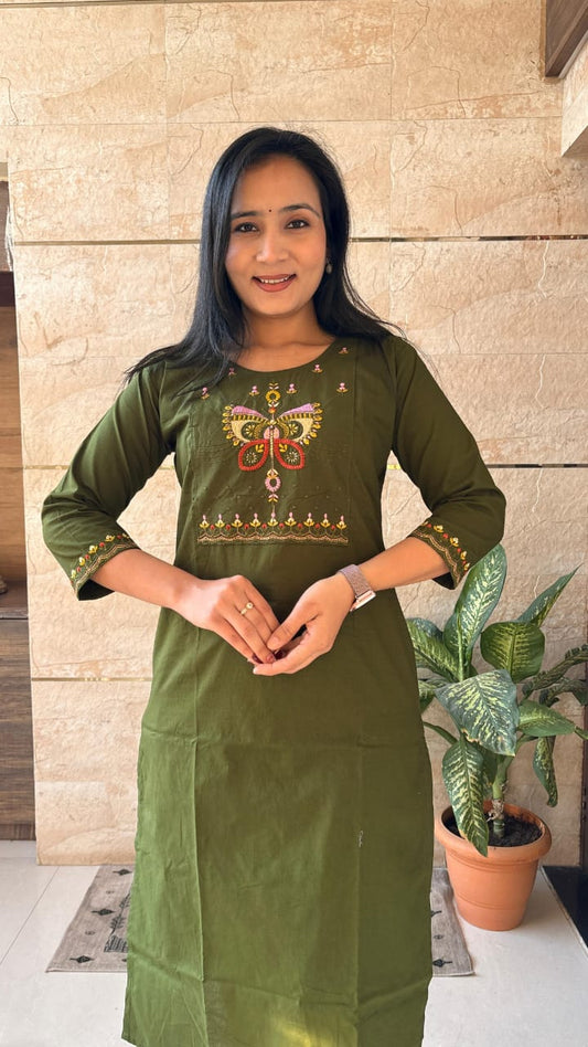 Dhabu Cotton Embroidery with Mirror work Kurta