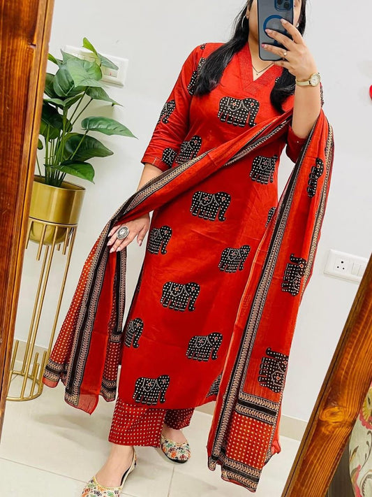 Cotton Fabric designer festive wear frock style kurti with pattern pant