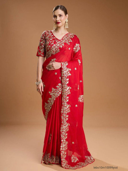 Fancy Jari dori & Thread with Sequins and jari Embroidery Work with cutwork Border Saree