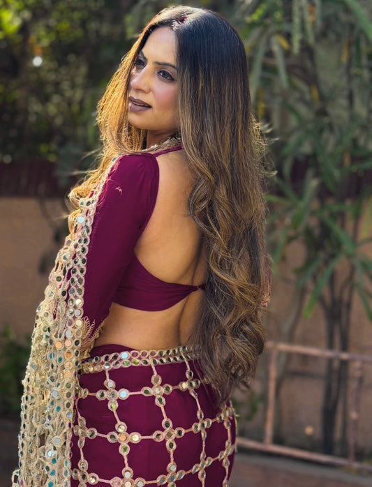 Silk Fabric with Real Mirror work and blouse on also Fendy Silk Fabric Saree