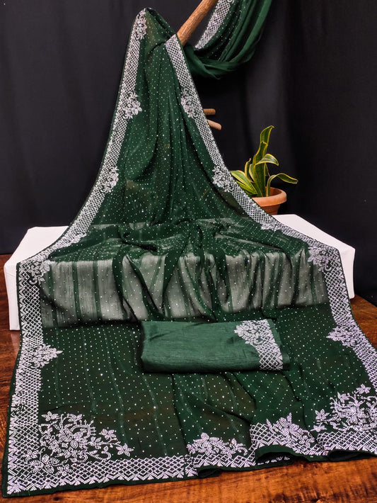 CHINON SILK STAR GEORGETTE JIMMY CHU CRUNCHY CHIFFON SAREE