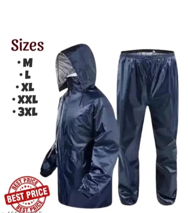 Polyester Solid Rainsuit for Men (Black, XL)