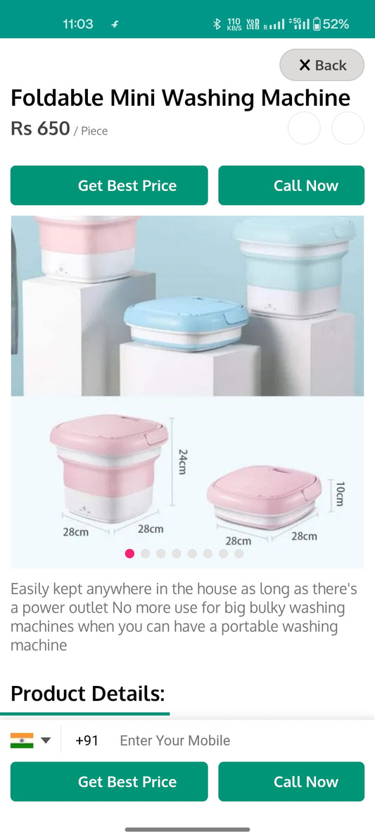 5L Portable Mini Top Loading Washing Machine, Foldable Bucket Washer with Modes, Single Person Use Mobile Washing/Spin Dry for Baby Clothes, Travel, Hostel, Lightweight (Multi)