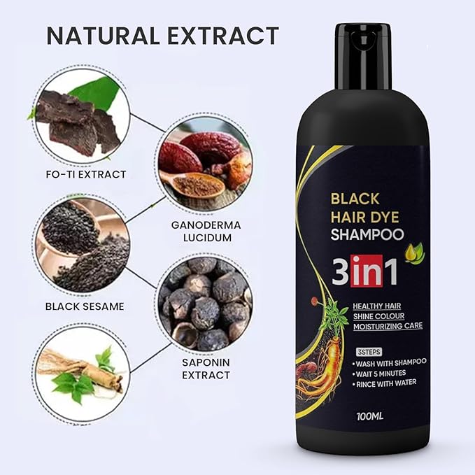 Herbal 3 in 1 Hair Dye Instant Black Hair Shampoo for Women & Men|Organic Shampoo Herbal 3 in 1 Hair Dye Instant Black Hair Shampoo for Women & Men 100% Coverage Shampoo 100ml Pack of 2