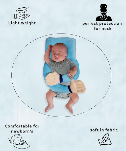 Baby Hugging Pillow with Supersoft Fabric | 0–18 Months Newborn Pillow/Takiya/Cushion | Neck & Head Support for Babies