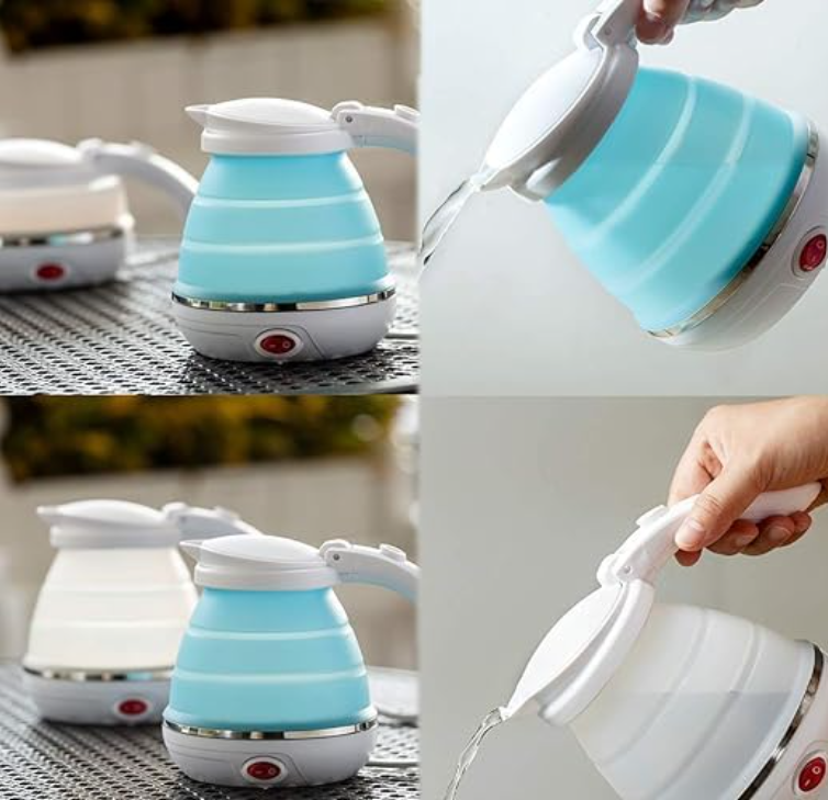 Travel Folding Electric Kettle, Fast Boiling, Portable Electric Kettle, 600ml Boil Dry Protection, 100-240V Food Grade Silicone Foldable Kettle
