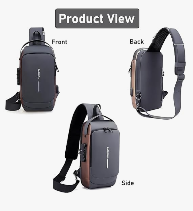MATCH MADE Anti-theft Waterproof Chest Sling Bag for Men with Password Lock & USB Charging – Travel Hiking Crossbody Daypack Backpack