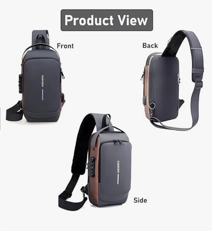 MATCH MADE Anti-theft Waterproof Chest Sling Bag for Men with Password Lock & USB Charging – Travel Hiking Crossbody Daypack Backpack