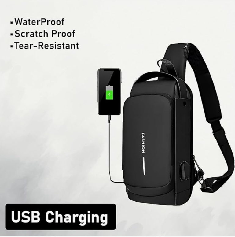 MATCH MADE Anti-theft Waterproof Chest Sling Bag for Men with Password Lock & USB Charging – Travel Hiking Crossbody Daypack Backpack