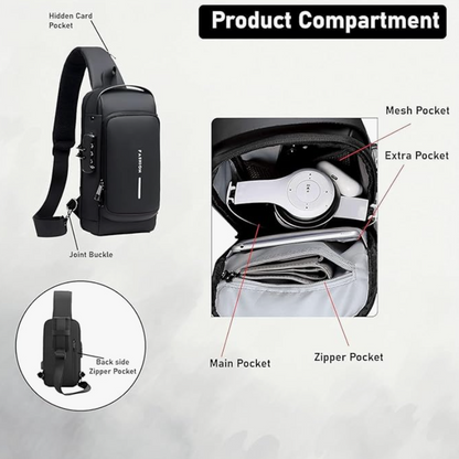 MATCH MADE Anti-theft Waterproof Chest Sling Bag for Men with Password Lock & USB Charging – Travel Hiking Crossbody Daypack Backpack