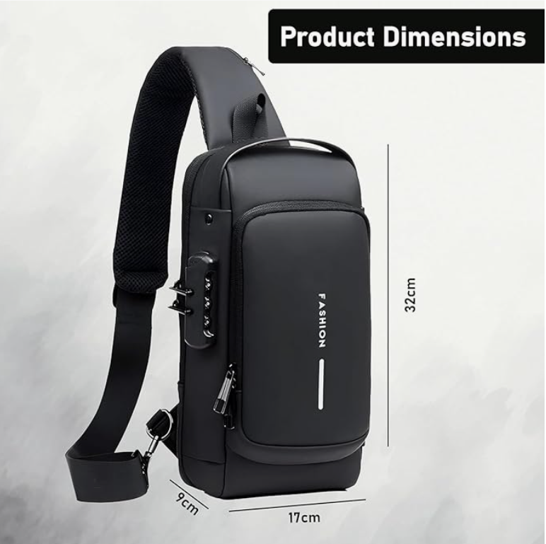 MATCH MADE Anti-theft Waterproof Chest Sling Bag for Men with Password Lock & USB Charging – Travel Hiking Crossbody Daypack Backpack