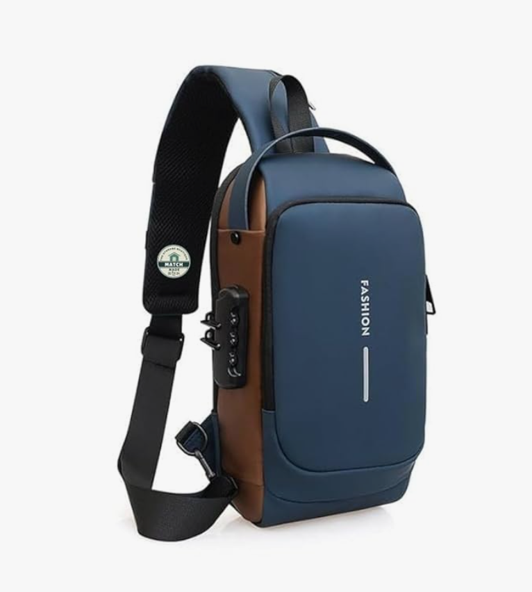 MATCH MADE Anti-theft Waterproof Chest Sling Bag for Men with Password Lock & USB Charging – Travel Hiking Crossbody Daypack Backpack