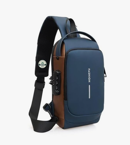 MATCH MADE Anti-theft Waterproof Chest Sling Bag for Men with Password Lock & USB Charging – Travel Hiking Crossbody Daypack Backpack