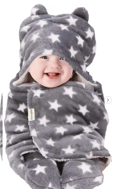 BABY Premium Hooded Star Printerd Baby Blanket for 0 to 6 month babies