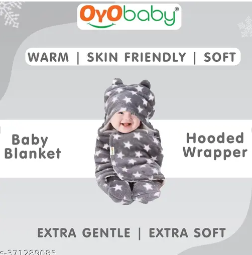 BABY Premium Hooded Star Printerd Baby Blanket for 0 to 6 month babies