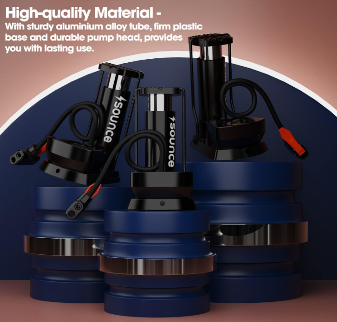 Sounce Portable High Pressure Foot Air Pump Heavy Compressor Cylinder with Gauge Floor for Bicycle, Car and Motorbike for Football Cycle Pumps for Bicycle for Tubeless - Black