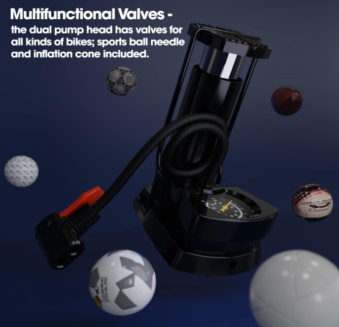 Sounce Portable High Pressure Foot Air Pump Heavy Compressor Cylinder with Gauge Floor for Bicycle, Car and Motorbike for Football Cycle Pumps for Bicycle for Tubeless - Black