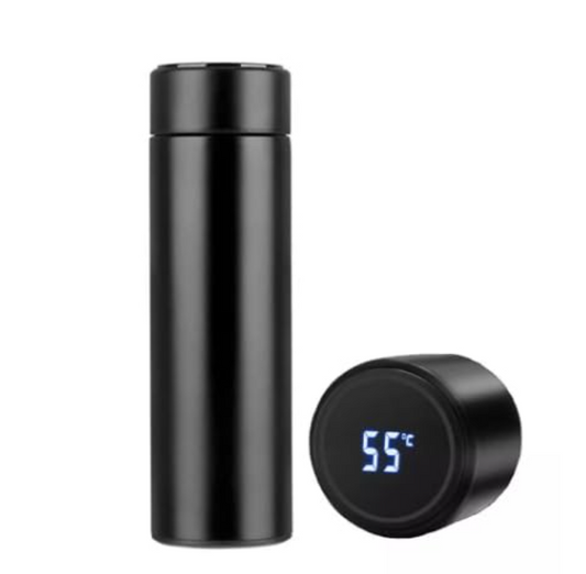 Stainless Steel Water Bottle With Led Temperature Display, Double Wall Vacuum Insulated Water Bottle (Pure Black), 500 ML