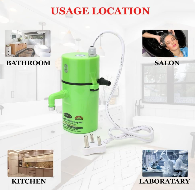 Instant Water Heater/Geyser for Kitchen, Restaurant, Clinic, Salon, & More – No Plumbing Required, 6-Second Hot Water   Auto Cut-Off Portable