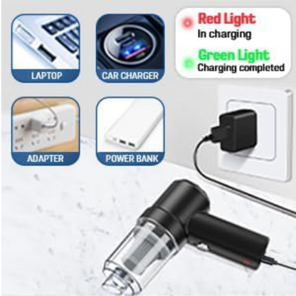 3-in-1 Cordless Mini Vacuum Cleaner for Car & Home – Portable, Rechargeable, Wet Dry Use, Blower, Compact Dust Remover for Sofa, Window, Travel (Car vaccum Cleaner-1, Pack of 1)