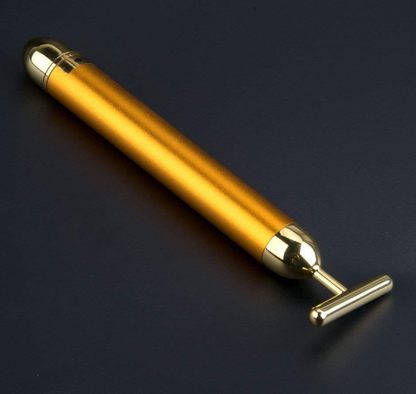 PIARA 24k Gold Energy Beauty Bar - Electric Vibration Facial Massage V-Shape Roller | Waterproof Anti-Wrinkle T-Shaped Massager for Face, Neck, Cheeks, Forehead, & Clavicle - Gold Color