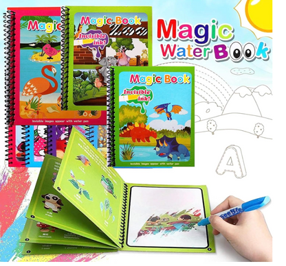 GLUN® Water Marker Magic Book for Kids, 4 Different Theme Magic Books, Educational & Bonding Time for Kids, Reusable, Mess-Free Art with Quick Dry Technology