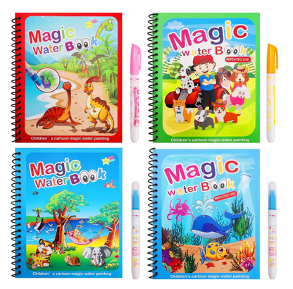 GLUN® Water Marker Magic Book for Kids, 4 Different Theme Magic Books, Educational & Bonding Time for Kids, Reusable, Mess-Free Art with Quick Dry Technology