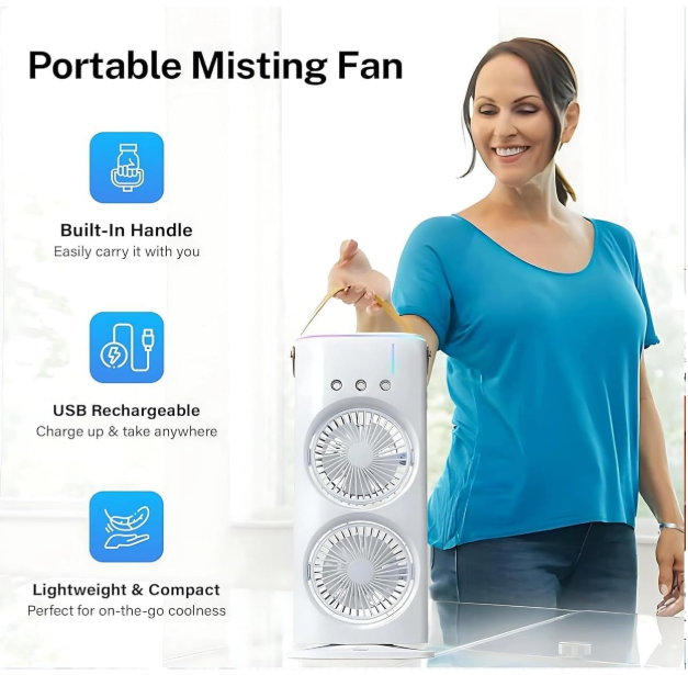 Double Ended Spray (Newly 2025) Desk cooler with Mist Spray Fan (WITH REMOTE) Travel Cooler Fan, Water Misting Fan, USB Rechargeable Mini Desktop Cooler for Office home,Best for summer gifts