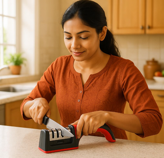 3-Stage Manual Knife Sharpener Tool & Machine with Diamond, Tungsten & Ceramic Slots for Fast Sharpening | Professional Kitchen Edge Restorer for Stainless Steel Knives