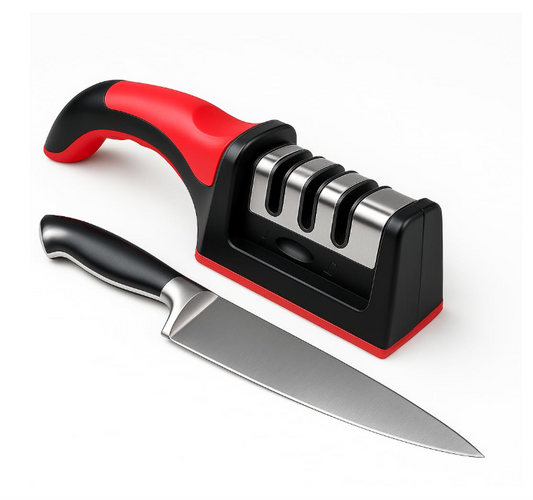 3-Stage Manual Knife Sharpener Tool & Machine with Diamond, Tungsten & Ceramic Slots for Fast Sharpening | Professional Kitchen Edge Restorer for Stainless Steel Knives