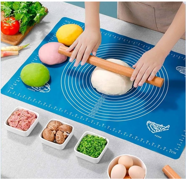 Silicone Baking Mat Roti mat Silicone Chapati Atta Kneading Mat Non - Stick Fondant Rolling Mat Stretchable for Kitchen Roti Chapati Cake – Multicolor | Baking Mat 50 * 40 cm