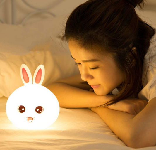 Silicone Rabbit Night Light | USB Rechargeable 7 Color-Changing LED Lamp with Touch Sensor Control | Kids Bedroom Décor & Gift for Baby,Multi