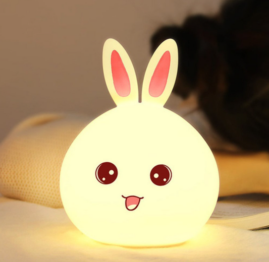 Silicone Rabbit Night Light | USB Rechargeable 7 Color-Changing LED Lamp with Touch Sensor Control | Kids Bedroom Décor & Gift for Baby,Multi