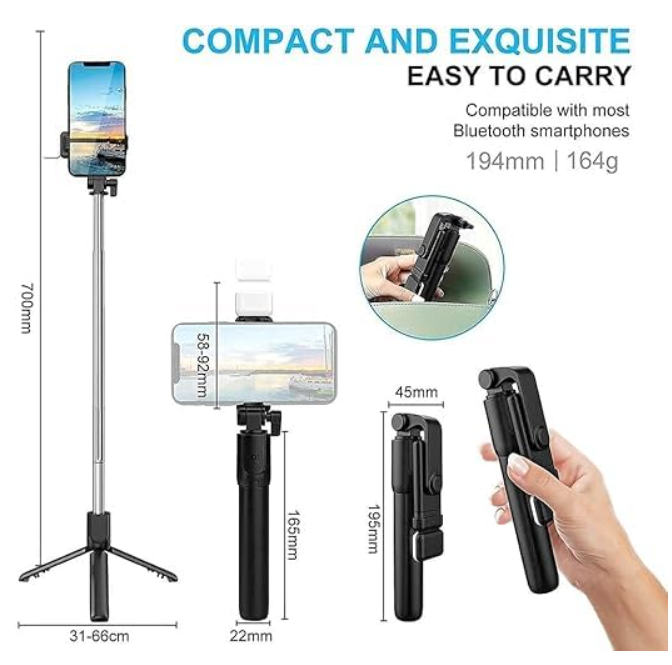 R1 Selfie Stick – Lightweight & Foldable Extendable Monopod for Smartphones | Compact Travel Phone Holder for iPhone & Android – White